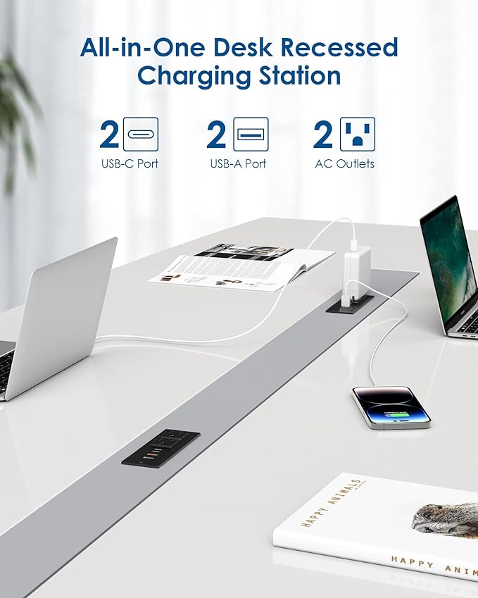 Recessed Power Strip with 30W USB C,Ultra Thin Flat Plug Power Strip,2 Outlets 4 USB Ports,Furniture Flush Mount Desk Outlet,Recessed Outlet for Side Table/Sofa Table,6ft Cord (Black)