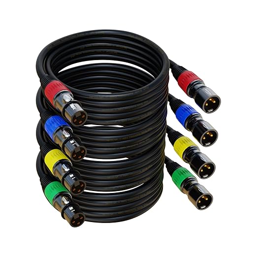 AuxLink XLR Cables, XLR Microphone Cable 6 ft 4 Pack, Gold-Plated 3-pin XLR Speaker Cable Male to Female Balanced Mic Cable