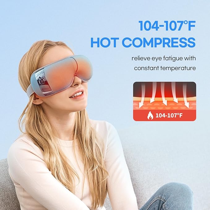HuBDIC HubiCare Eye Massager with Heat, Vibration, and Music Helps Relieve Strain, Dark Circles, Dryness, and for Migraine Relief Relaxation and Better Sleep Gifts for Women/Men (Ice Blue)