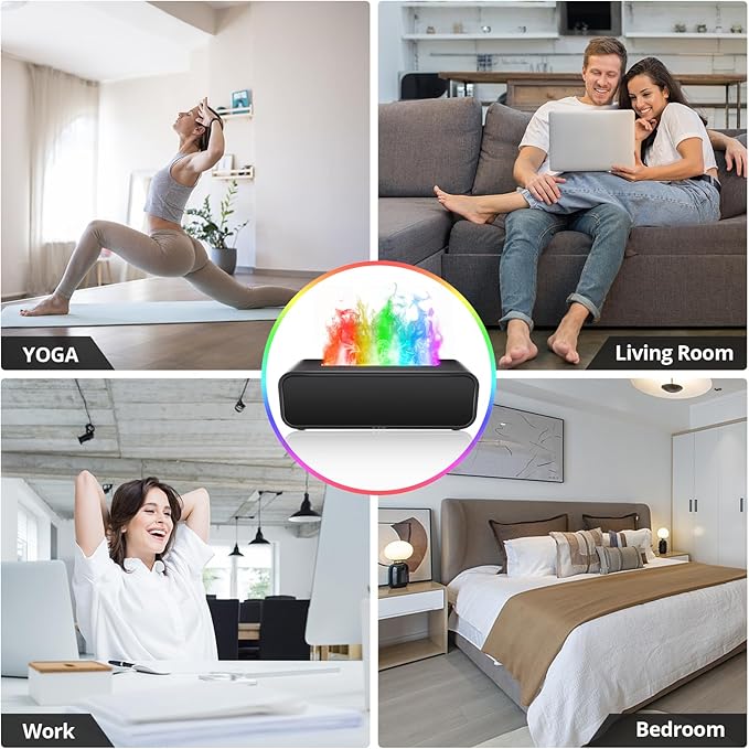 Essential Oil Diffuser, 250ml Flame Oil Diffuser - Aromatherapy Humidifier, Sound Activated Flame Effect, Rainbow Flame, Music Sync, Remote Control - Perfect for Bedroom Home Office Yoga (White)