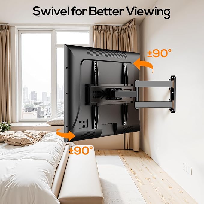 IWORKBOARD 40 43 50 55 inch Full Motion Corner TV Wall Mount for Most 32-65 inch Flat & Curved TVs, Articulating Swivel & Tilt TV Mount Bracket, up to 80 lbs,VESA 400x400mm, Single Stud Perfect Center