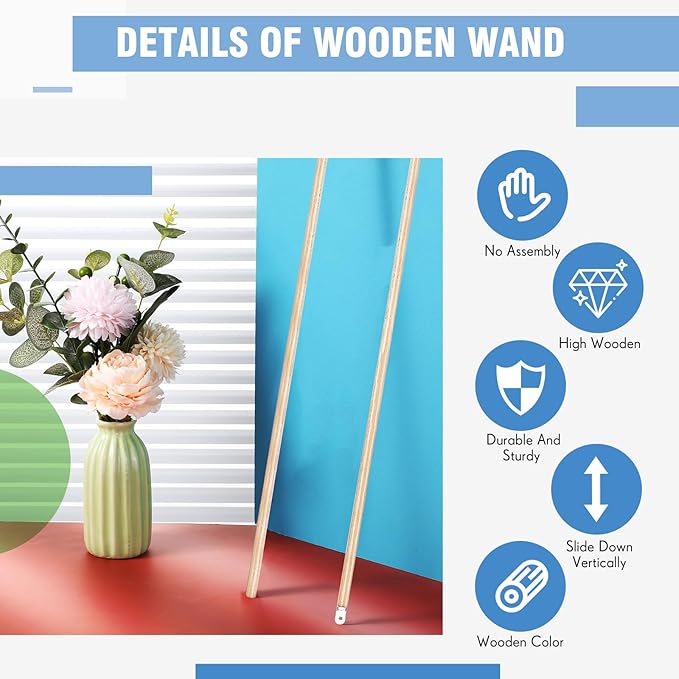 Bokon 2 Pieces Blind Wand Vertical Blinds Stick Replacement with Hook and Handle for Window Opener Accessory (Wood,30 Inch)