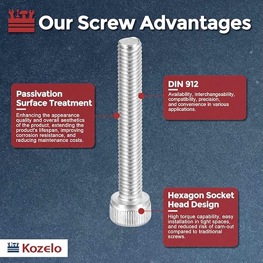 Kozelo 30pcs Socket Head Cap Screws - [M5-0.8 x 35mm] 304 Stainless Steel Allen Socket Drive for Electrical Motor 3D Printing Fan Engine Replacement Use, Silver