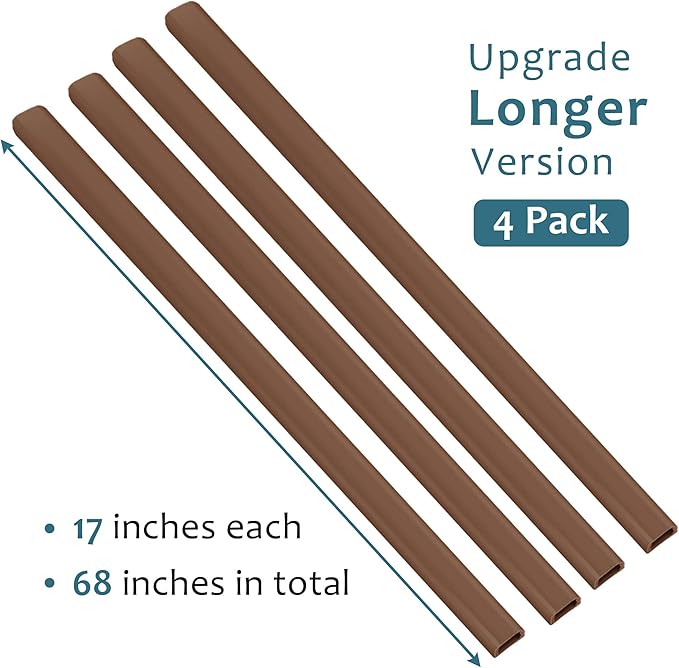 Wire Covers for 2 Cords, 68in Wire Hider on Wall Mounted, Brown Cord Cover Kit, Cable Cover Paintable, Cable Concealer for Extension Cord, Ethernet Cable, Speaker Wire Hider, 4X L17in W0.7in H0.4in