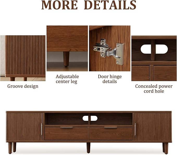TIMBERKNOWS Mid-Century Modern TV Stand Fits TVs up to 60,Fluted TV Consoles Storage Doors and Cable Management,Entertainment Center tv Stands, for Living Room, Bedroom, Dining Room-Walunt
