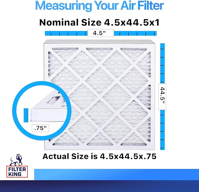 Filter King 4.5x44.5x1 Air Filter | 4-PACK | MERV 8 HVAC Pleated A/C Furnace Filters | MADE IN USA | Actual Size: 4.5 x 44.5 x .75"