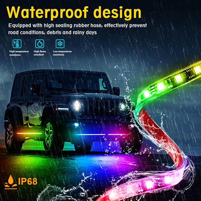 Goodream Car Underglow Kit, 12V 6 pcs RGB Led Lights Strip Neon Ambient Sets with Turn Signal for Cars, SUV, Truck Exterior Chassis Colorful Glow Accessories Controlled by APP, Sync to Music