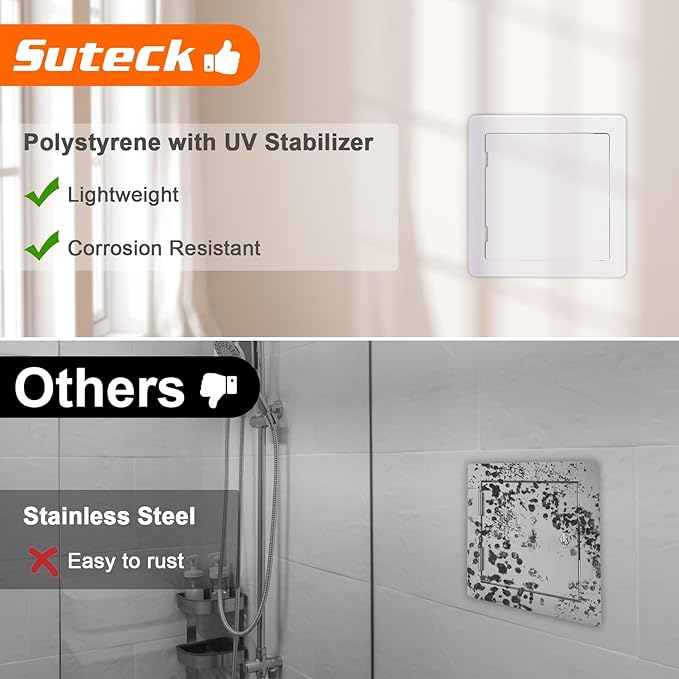 Suteck Plastic Access Panel for Drywall Ceiling 8 x 8 Inch Reinforced Plumbing Wall Access Doors Removable Hinged White