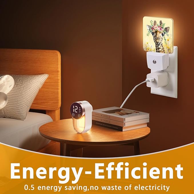 GANTINIR Giraffe Flower Night Light, Plug-into Nightlight White LED Lamp, Energy Efficient Decor Desk Lamp for Bedroom Hallway Stairs Bathroom