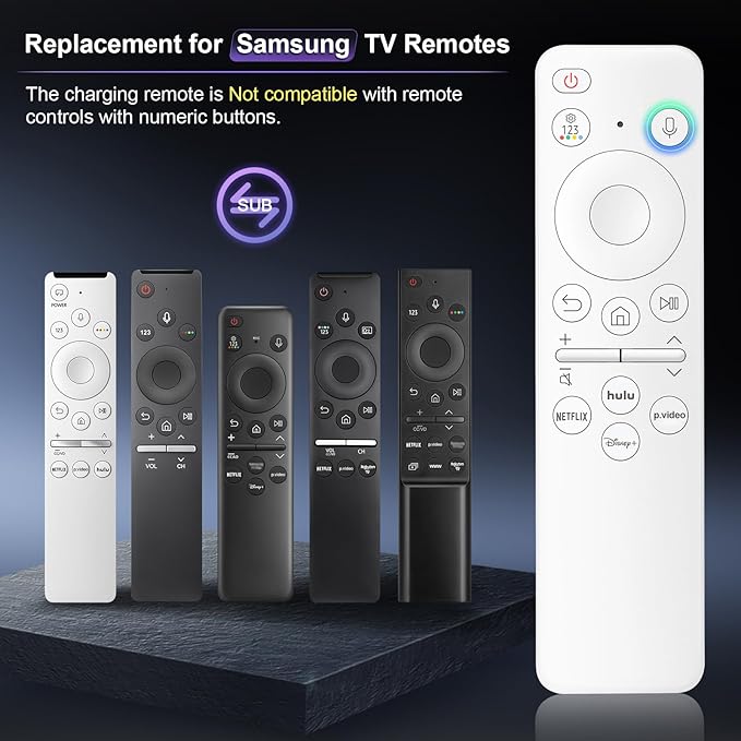 Voice Rechargeable Remote for Samsung-Smart-TV-Remote-Control, Replacement Compatible for Samsung Frame QLED Crystal UHD Solar Smart TVs