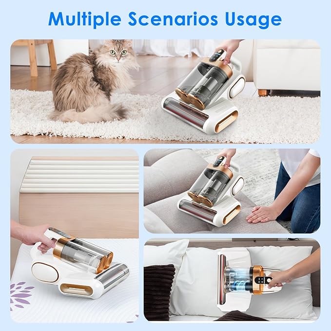 lafengyan Cordless Mattress Vacuum Cleaner with 16KPA Suction, Vibrating Roller Brushes, Dual Filtration & Long-Lasting Battery for Beds and Upholstery