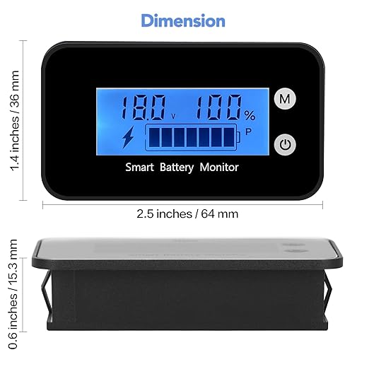 SUPNOVA Waterproof Battery Monitor12v 24v 36v 48v 60v 72v ,Car Motorcycle Golf cart Battery Meter Digital Battery Capacity Remaining Capacity Percentage Tester with Buzzer Alarm and Temperature（Bule）