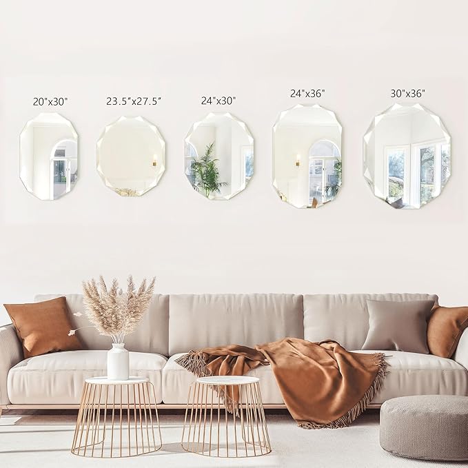 Bathroom Mirrors for Over Sink, Round Frameless Mirrors for Wall, 23.5x27.5 Inch Beveled Bathroom Mirror, Bathroom Vanity Circle Mirror for Bedroom Living Room Entryway Home Decor