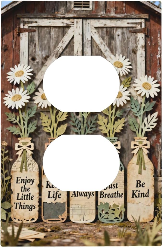 Bvtewkhz Rustic Daisy Barn Door Flowers Duplex Outlet Decorative Light Switch Covers Electrical Faceplate Switch Plates for Bathroom Kitchen Home