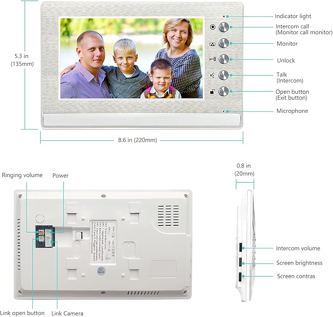 toncont 7 Inches Video Doorbell Intercom System, Video Door Phone System, Wired Video Doorphone Kits, Unlock, Dual-Way Intercom for Home Villa House Office Apartment (Silver)