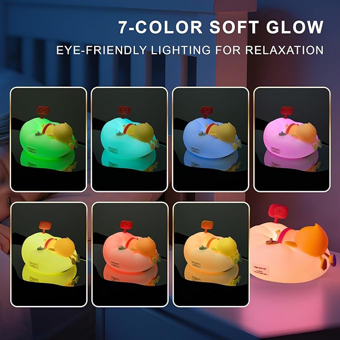AuroraNiteBeam Duck Night Light for Kids, 7 Colors LED Nursery Lamp Dimmable & Rechargeable, Duck Silicone Lamp for Bedroom/Nursery,Room Decor Lamp Gift for Adult Toddler/Boys/Girls