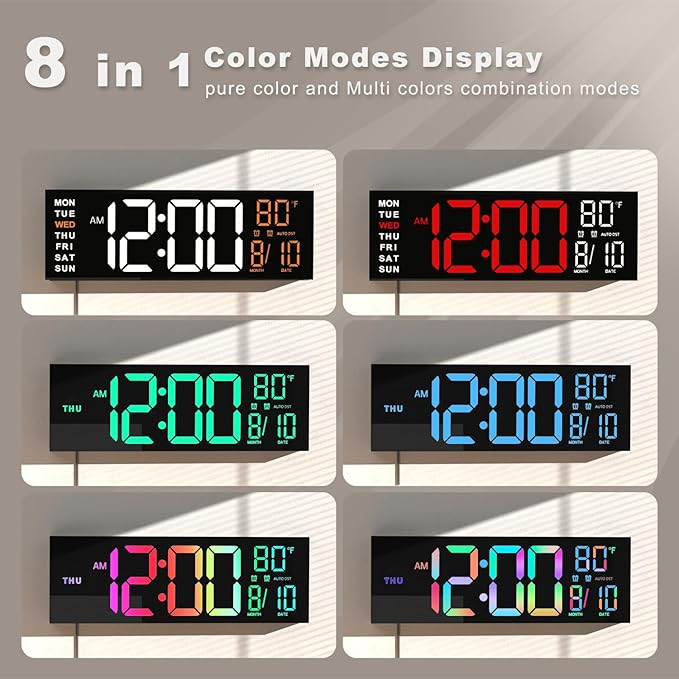 JALL 13" Large Digital Wall Mount Clock, Count Down Timer, Alarm, Big LED, DST, Temperature for Living Room Classroom Desk, Xmas, Birthday Gift for Senior Mom Dad