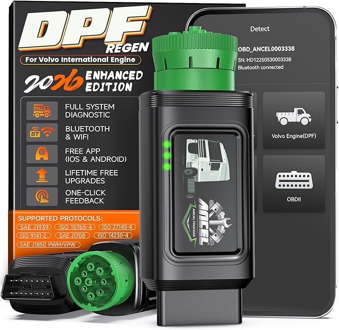 ANCEL HD120 Heavy Duty Truck Scanner with DPF Regen for Volvo & International MaxxForce Engine, Full-System HDOBD & OBD2 Diesel Truck Diagnostic Tool, Lifetime Free Updates