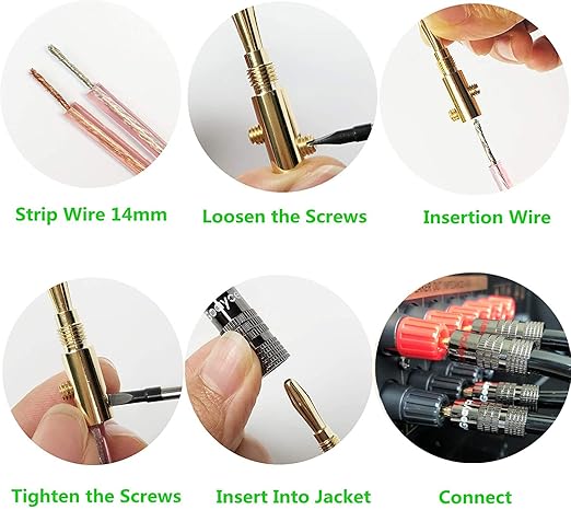 Goaycer Banana Plugs for Speaker Wire - 24K Gold Plated Banana Adapter Connector(6 Pairs/12 pcs)