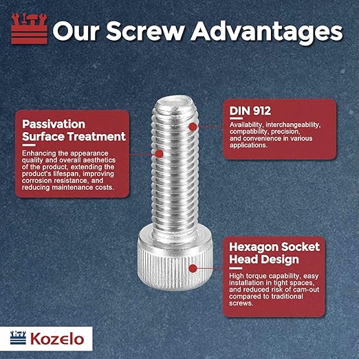 Kozelo 6pcs Socket Head Cap Screws - [M10-1.5 x 30mm] 304 Stainless Steel Allen Socket Drive for Electrical Motor 3D Printing Fan Engine Replacement Use, Silver