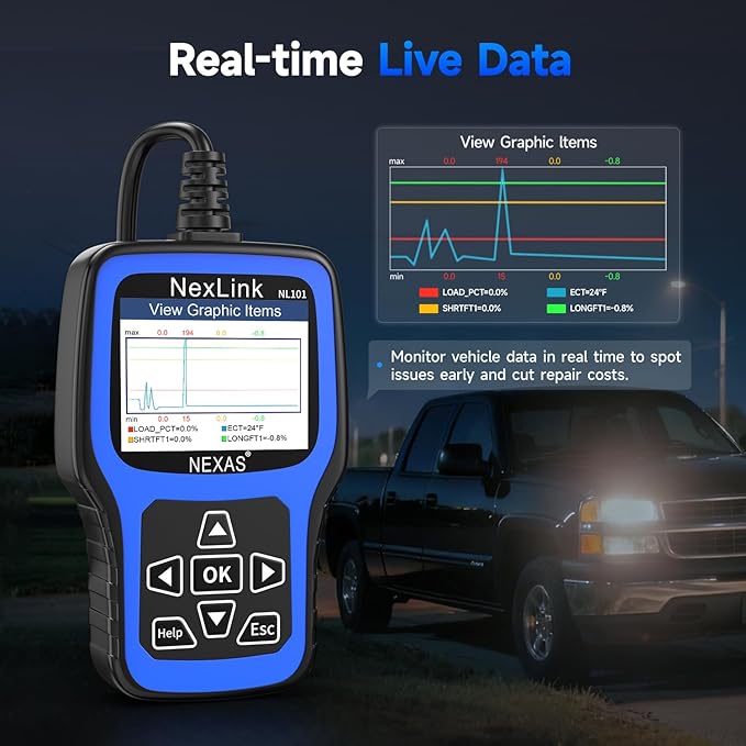 NEXAS NL101 OBD2 Scanner with Battery Tester - Check Engine Code Reader, Car Diagnostic Scanner with Live Data, Freeze Frame, I/M Readiness for All US Vehicles Since 1996