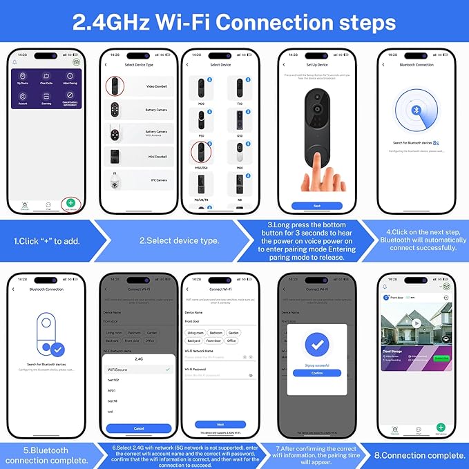 GridTera Smart Video Doorbell Camera Wireless, AI Human Detection and Instant Alerts, Night Vision, 2-Way Audio, Battery Powered, Cloud Storage Sold Seperately, 2.4G WiFi (Chime Included)