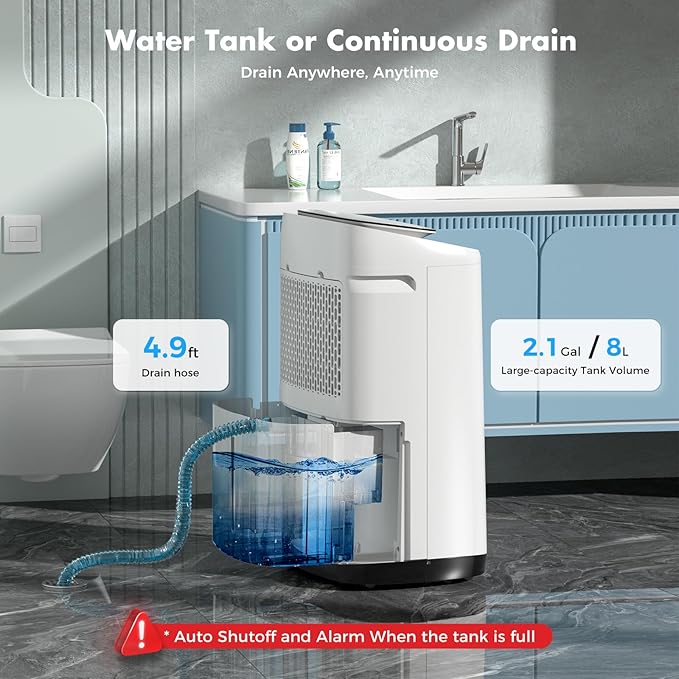 WHOY Dehumidifier for Basement 6,000 Sq Ft, 120 Pints Max. Smart Compressor,Intelligent Humidistat, Smart App-Controlled with Darin Hose And App Control for Basement, Bathroom,Living room,Bedroom,Home