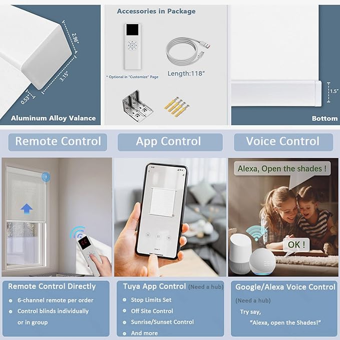 COOLWINDS Motorized Blinds with Remote Cordless Automatic Motorized Shades Custom Blinds for Windows Smart Curtains Compatible with Alexa Google Home(Solar Grey,W27 x H72in)