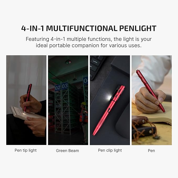 OLIGHT O'Pen 3 EDC Pen Light,120 Lumens with Green Beam, Red and White, USB-C Rechargeable LED Flashlight for Office, Writing, Presentation, Outdoor Uses, Professional Business Gift(Wine Red)