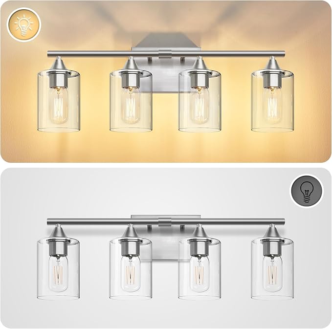 XPEHK 4-Light Bathroom Light Fixtures,Brushed Nickel Vanity Lighting Fixtures,Modern Wall Lighting Sconces for Mirror Bedroom Living Room Vanity Table Hallway
