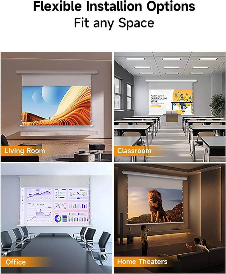 120" PureVision Motorized Projector Screen with Laser Speckle Reduction & Auto-Sync for Long Throw Projectors,Movie Screen 4K/8K UHD Ready,20" Adjustable Drop and Black Backing for Enhanced Contrast