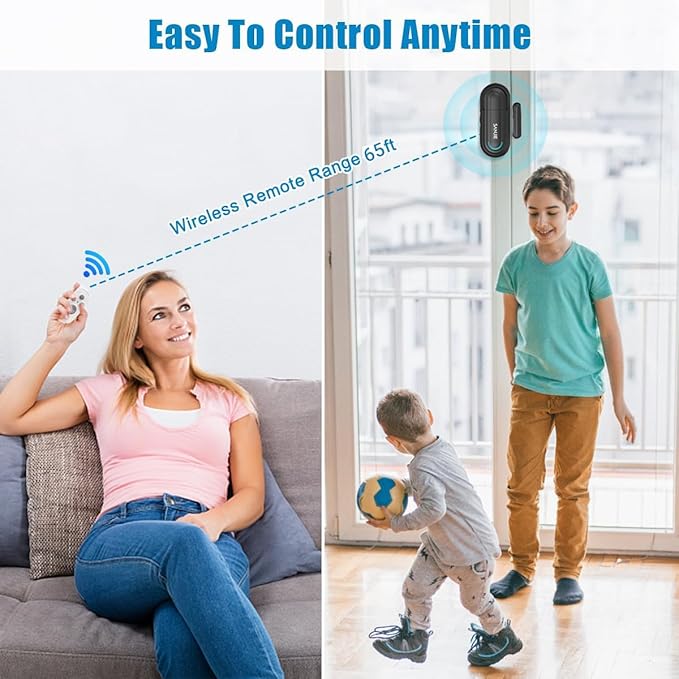 Pool Door Alarms for Home Security Loud, 0-120 Db Volume Ajustable with 4 Modes, Wireless Door Alarm with Remote for Kids Safety/Dementia Patients/Home/Pool (2 Sensor & 1 Remote)