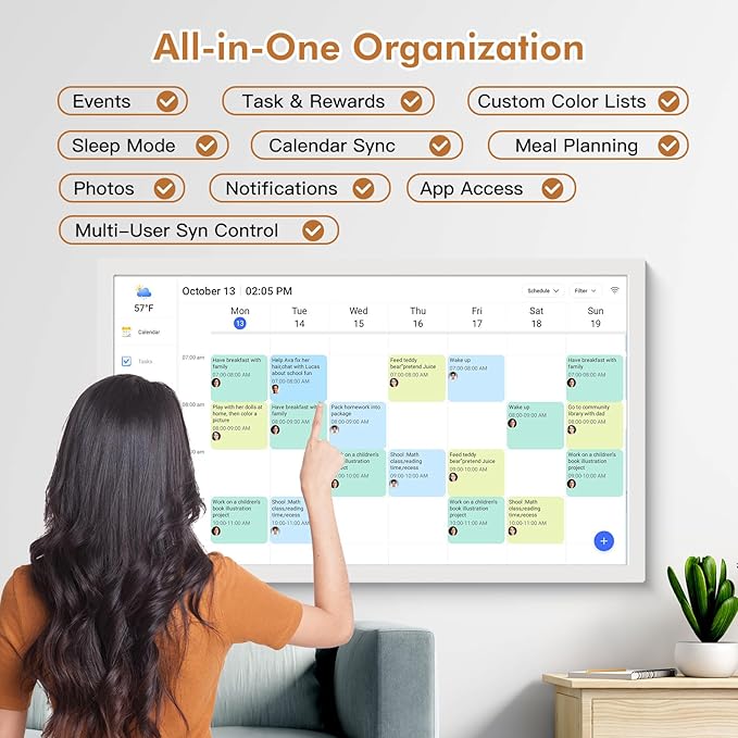 27" Smart Digital Calendar for-Family-Business-Schedules - 1920 x 1080 IPS Full HD Touch Screen Wall Mounted Electronic Calendar, Auto-Sync Google iCloud Outlook Calendars, Christmas Gift for Mom Dad