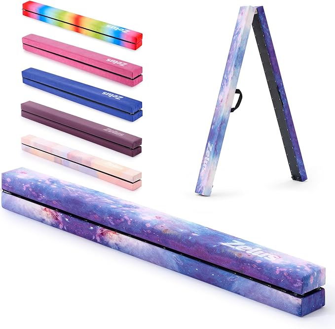 ZELUS 8' Folding Gymnastics Balance Beam, Floor Balance Beam w/Carry Handles Anti-Slip Base for Kids, Beginners & Professional Gymnasts