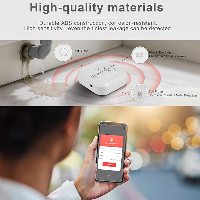 100dB Smart Water Sensor Alarm Water Leak Detectors for Home, with App Remote Monitor and Detection Lines, Wireless Tank Level Monitor for Basement,Kitchen,Bathroom (3pack)