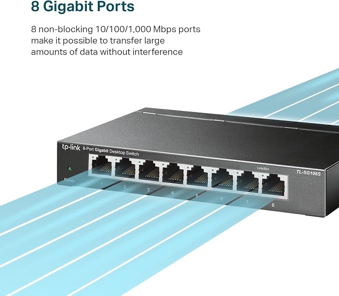 TP-Link TL-SG108S 8 Port Gigabit Ethernet Switch | Desktop/Wall-Mount | Plug & - Image 2