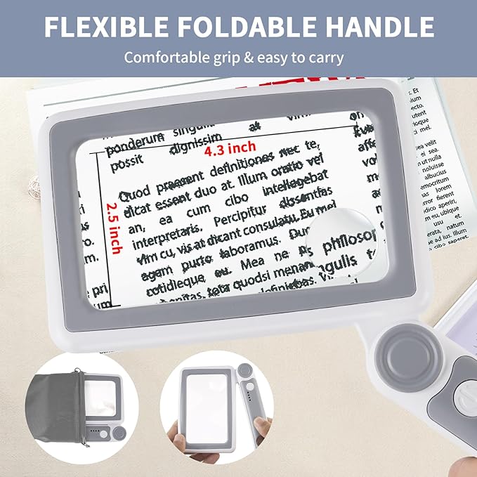 Magnifying Glass with Light, 5X 10X 45X Rechargeable Magnifier with 20 LED, 3 Light Modes Folding Lighted Magnifying Glass Handheld for Seniors Low Vision Reading (Gray & White)