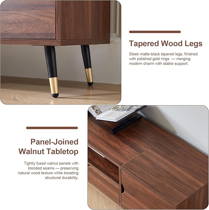 siu want Mid-Century Modern TV Stand for TVs up to 85 Inch, 78.7'' Walnut Wood Media Console with Drawers & Open Storage, Solid Wood Legs, Low Profile Entertainment Center for Living Room
