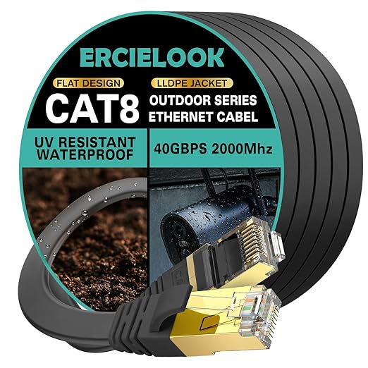 Ercielook Ethernet Cable 75 ft High Speed, CAT8 Shielded Flat Internet Cable by Ercielook