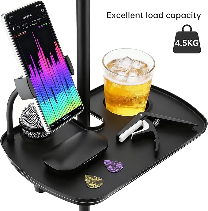 Microphone Stand Tray with Mic Phone Holder, 12.2" x 7.91" Large Shelf Adjustable Clamp On Rack Tray for Stage Music Stand Live Streaming Broadcast Audio Recording