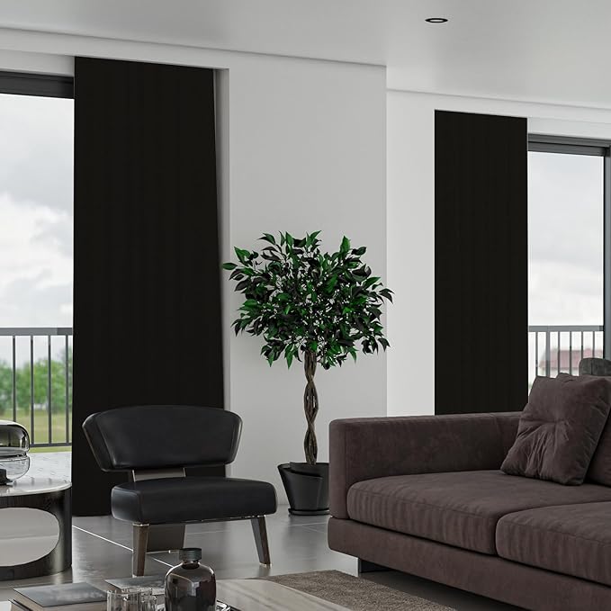 SmartWings Automatic Curtain Opener with Drapery, Motorized Vertical Blinds with Remote, Electric Closet Doors Sliding Panels Compatible with Alexa Google Homekit, 90% Blackout Sesame Black