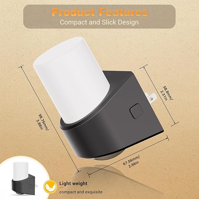 JandCase LED Night Lights Plug into Wall, Decorative Night Light with Dusk to Dawn Sensor, Adjustable Brightness, 3000K Warm White Nightlight Plug in for Kids, Bathroom, Hallway, Bedroom, Stairway