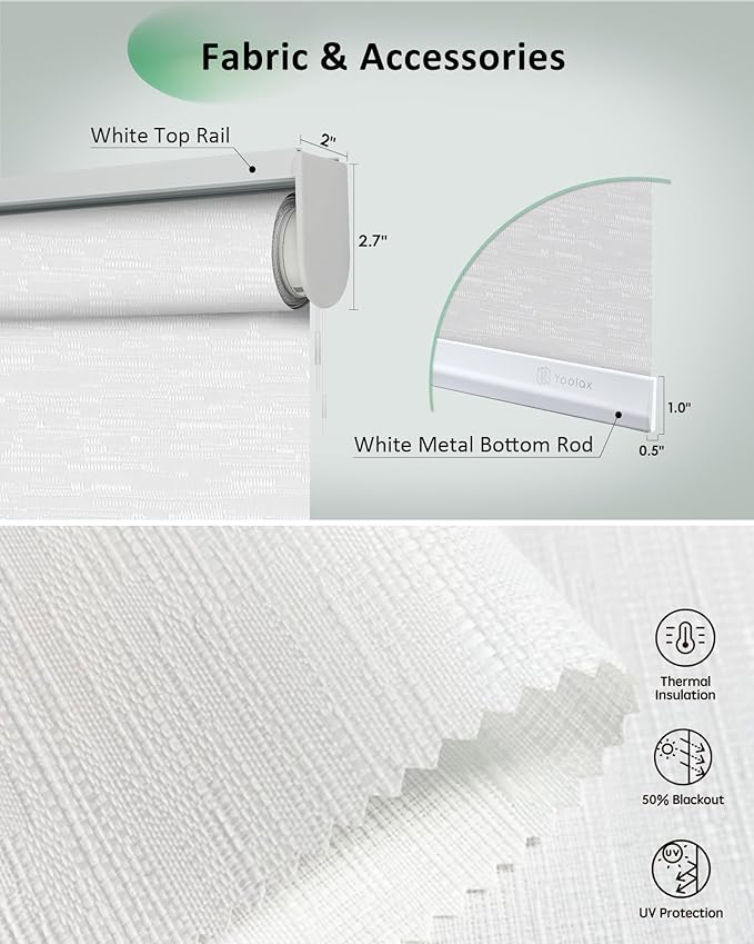 Yoolax Motorized Blinds App Control, Light Filtering Motorized Shades for Windows, Cordless Automatic Roller Shades for Bedroom Living Room Office(Light Filtering Jacquard White, 31" W x 72" H)