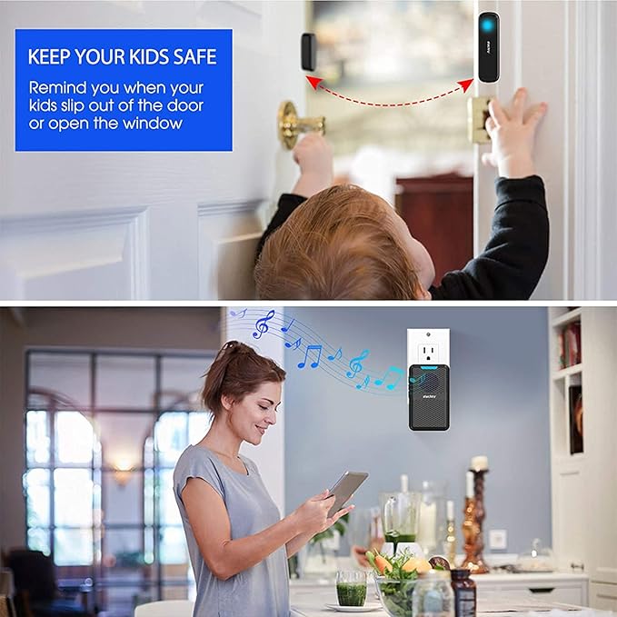 Stechro Door Chime, Wireless Door Alarm Sensor with 600ft Range, 62 Chimes 5 Adjustable Volumes for Business/Home/Office/Stores (2 Sensors+2 Receivers)
