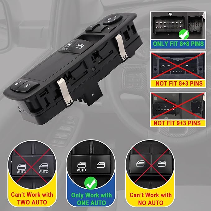AMICAREP Master Power Window Switch Driver Side Compatible with 2012-2015 Dodge Grand Caravan Ram C/V Chrysler Town&Country 8+8 Pin 2 Door Replaces# 68110870AA 68110870AB