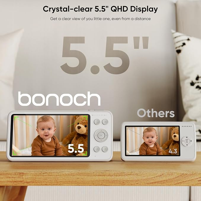 bonoch 2K 5.5" Baby Monitor No WiFi, 1600ft Long Range Video Baby Monitor - Image 6