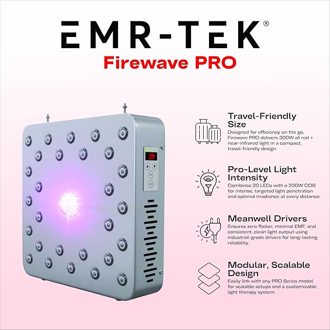 EMR-TEK Firewave Pro 300W | Red & Near-Infrared Light Therapy for Face & Body, Red (630nm 670nm) & Near-Infrared (850nm) | Modular, High-Powered LED Panel | At-Home Skincare, Wellness & Full-Body Use