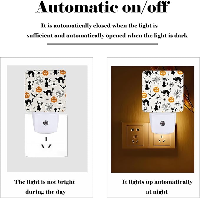 FSHVQKD Halloween Black Cat Night Light,Plug Into Wall for Boys Girls Bedroom Decorative Square Night Light Lamp 0.5w Sleep Friendly