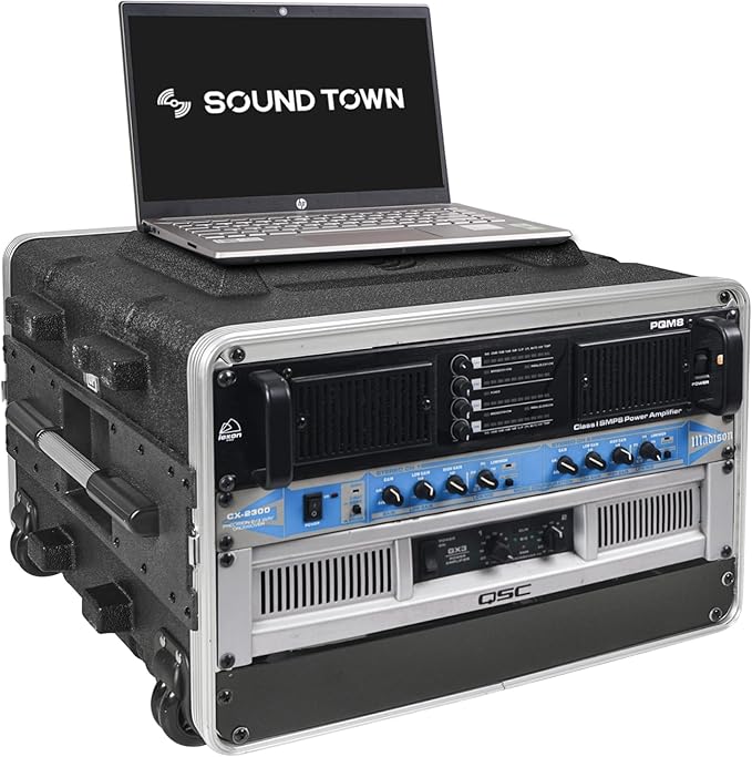 Sound Town Lightweight 6U PA DJ Rack/Road Case with 5U Rack Space, ABS Construction, 19” Depth, Retractable Handle, Wheels and Heavy-Duty Latches (STRC-A6UT)