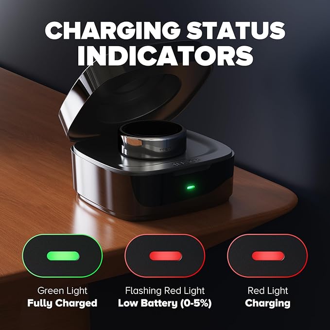 Wireless Charging Case Compatible with Oura Ring Gen 4 Charger, 600mAh Portable Travel Ring Charger Fast Charging Dock with USB-C Cable (Size 8-Black)